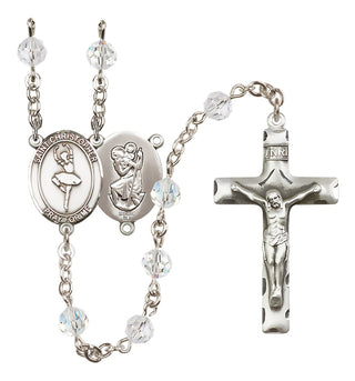 Sterling Silver 6mm Austrian Crystal Saint Christopher/Dance Rosary in Crystal