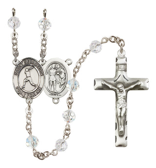Sterling Silver 6mm Austrian Crystal Saint Sebastian/Baseball Rosary in Crystal