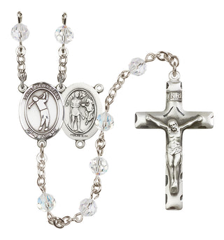 Sterling Silver 6mm Austrian Crystal Saint Sebastian/Golf Rosary in Crystal