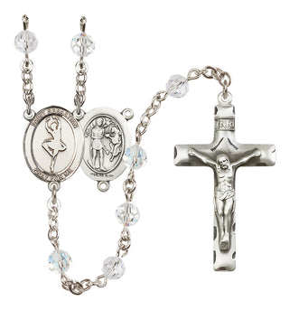 Sterling Silver 6mm Austrian Crystal Saint Sebastian/Dance Rosary in Crystal