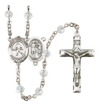 Sterling Silver 6mm Austrian Crystal Saint Sebastian/Field Hockey Rosary in Crystal