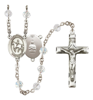 Sterling Silver 6mm Austrian Crystal Saint Kateri/Equestrian Rosary in Crystal