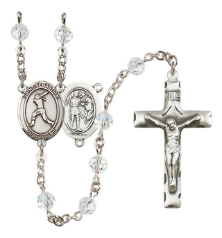 Sterling Silver 6mm Austrian Crystal Saint Sebastian / Softball Rosary in Crystal