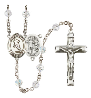 Sterling Silver 6mm Austrian Crystal Saint Sebastian / Rugby Rosary in Crystal