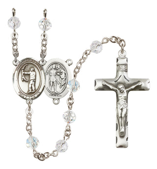 Sterling Silver 6mm Austrian Crystal Saint Sebastian / Archery Rosary in Crystal