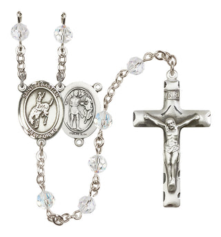 Sterling Silver 6mm Austrian Crystal Saint Sebastian / Rodeo Rosary in Crystal