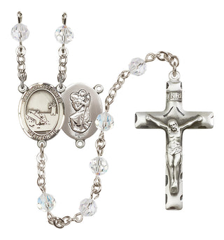 Sterling Silver 6mm Austrian Crystal Saint Christopher / Fishing Rosary in Crystal