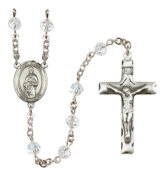 Sterling Silver 6mm Austrian Crystal Saint Eligius Rosary in Crystal