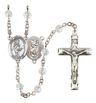 Sterling Silver 6mm Austrian Crystal Saint Christopher/Tennis Rosary in Crystal