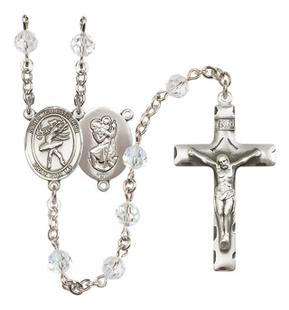 Sterling Silver 6mm Austrian Crystal Saint Christopher/Dance Rosary in Crystal