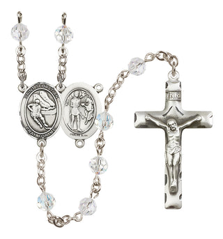 Sterling Silver 6mm Austrian Crystal Saint Sebastian / Hockey Rosary in Crystal