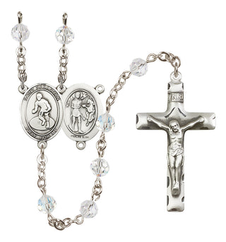 Sterling Silver 6mm Austrian Crystal Saint Sebastian/Wrestling Rosary in Crystal