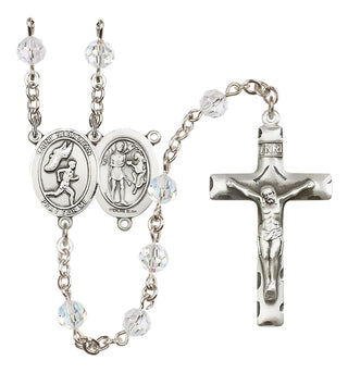 Sterling Silver 6mm Austrian Crystal Saint Sebastian /Track&Field-Men Rosary in Crystal