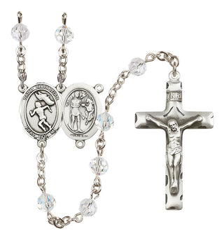 Sterling Silver 6mm Austrian Crystal Saint Sebastian /Track&Field-Women Rosary in Crystal