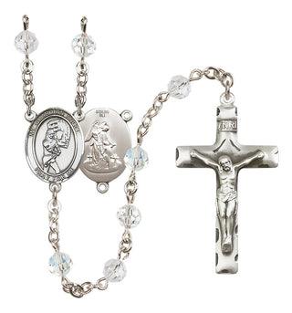 Sterling Silver 6mm Austrian Crystal Guardian Angel/Softball Rosary in Crystal