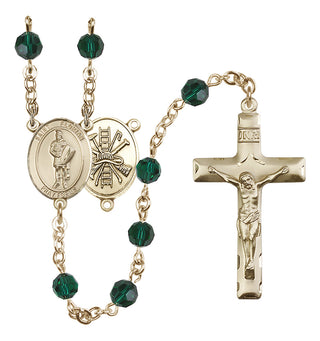 14 Karat Gold-Filled 6mm Austrian Crystal Saint Florian/Firefighter Rosary in Emerald