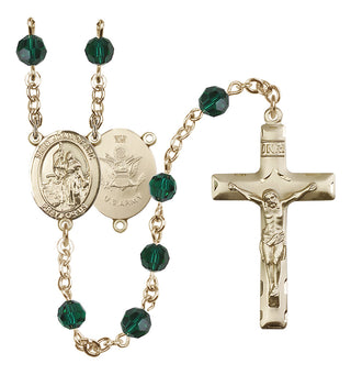 14 Karat Gold-Filled 6mm Austrian Crystal Saint Joan of Arc / Army Rosary in Emerald