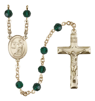 14 Karat Gold-Filled 6mm Austrian Crystal Saint Luke the Apostle Rosary in Emerald