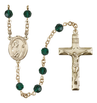 14 Karat Gold-Filled 6mm Austrian Crystal Saint Thomas More Rosary in Emerald