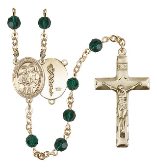 14 Karat Gold-Filled 6mm Austrian Crystal Saints Cosmas & Damian / Doctors Rosary in Emerald