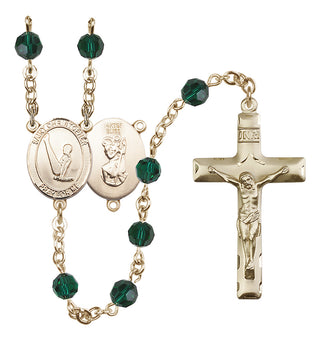 14 Karat Gold-Filled 6mm Austrian Crystal Saint Christopher/Gymnastics Rosary in Emerald
