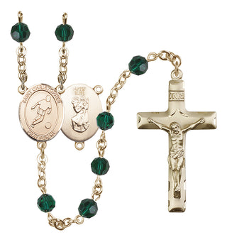 14 Karat Gold-Filled 6mm Austrian Crystal Saint Christopher/Soccer Rosary in Emerald