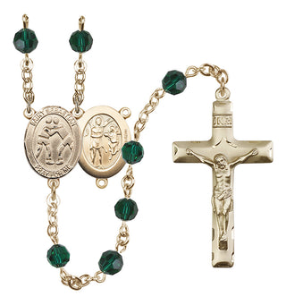 14 Karat Gold-Filled 6mm Austrian Crystal Saint Sebastian/Wrestling Rosary in Emerald