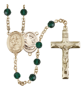 14 Karat Gold-Filled 6mm Austrian Crystal Saint Cecilia / Marching Band Rosary in Emerald