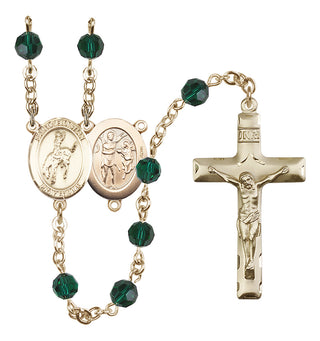 14 Karat Gold-Filled 6mm Austrian Crystal Saint Sebastian / Rodeo Rosary in Emerald