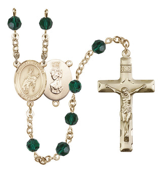14 Karat Gold-Filled 6mm Austrian Crystal Saint Christopher / Rodeo Rosary in Emerald