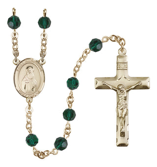 14 Karat Gold-Filled 6mm Austrian Crystal Saint Hildegard von Bingen Rosary in Emerald