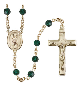 14 Karat Gold-Filled 6mm Austrian Crystal Saint Ronan Rosary in Emerald