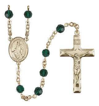 14 Karat Gold-Filled 6mm Austrian Crystal Saint Anthony of Egypt Rosary in Emerald