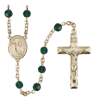 14 Karat Gold-Filled 6mm Austrian Crystal Saint Paul of the Cross Rosary in Emerald