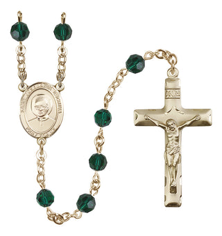 14 Karat Gold-Filled 6mm Austrian Crystal Saint Josemaria Escriva Rosary in Emerald