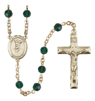 14 Karat Gold-Filled 6mm Austrian Crystal Saint Philip Neri Rosary in Emerald