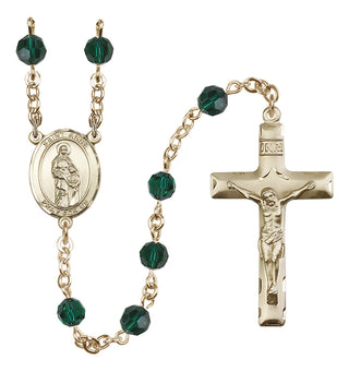 14 Karat Gold-Filled 6mm Austrian Crystal Saint Anne Rosary in Emerald
