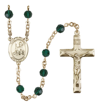 14 Karat Gold-Filled 6mm Austrian Crystal Saint Honorius of Amiens Rosary in Emerald