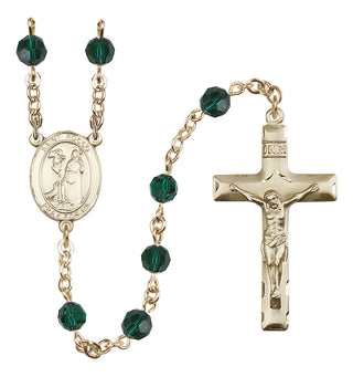 14 Karat Gold-Filled 6mm Austrian Crystal Saint Rocco Rosary in Emerald