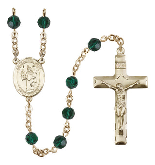 14 Karat Gold-Filled 6mm Austrian Crystal Saint Uriel the Archangel Rosary in Emerald