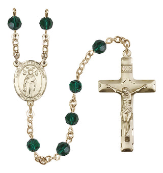 14 Karat Gold-Filled 6mm Austrian Crystal Saint Ivo of Kelmartin Rosary in Emerald