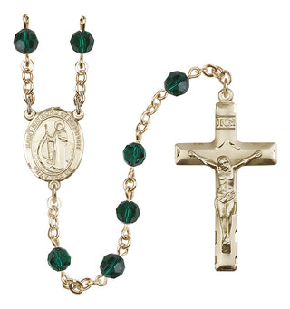 14 Karat Gold-Filled 6mm Austrian Crystal Saint Raymond of Penafort Rosary in Emerald