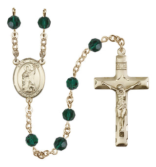14 Karat Gold-Filled 6mm Austrian Crystal Saint Drogo Rosary in Emerald