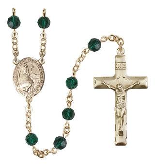 14 Karat Gold-Filled 6mm Austrian Crystal Saint Jeanne Chezard de Matel Rosary in Emerald