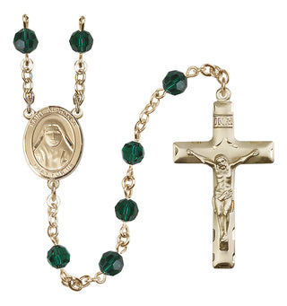 14 Karat Gold-Filled 6mm Austrian Crystal Saint Alphonsa of India Rosary in Emerald