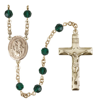 14 Karat Gold-Filled 6mm Austrian Crystal Saints Peter & Paul Rosary in Emerald