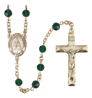 14 Karat Gold-Filled 6mm Austrian Crystal Our Lady of Rosa Mystica Rosary in Emerald