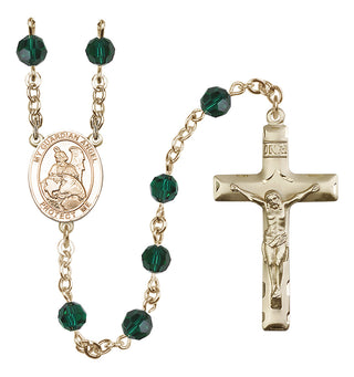 14 Karat Gold-Filled 6mm Austrian Crystal Guardian Angel Protector Rosary in Emerald