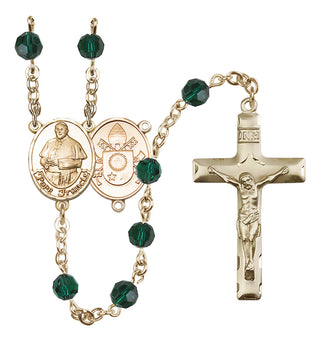 14 Karat Gold-Filled 6mm Austrian Crystal Pope Francis Rosary in Emerald