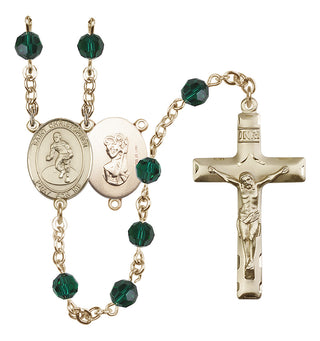 14 Karat Gold-Filled 6mm Austrian Crystal Saint Christopher/Wrestling Rosary in Emerald